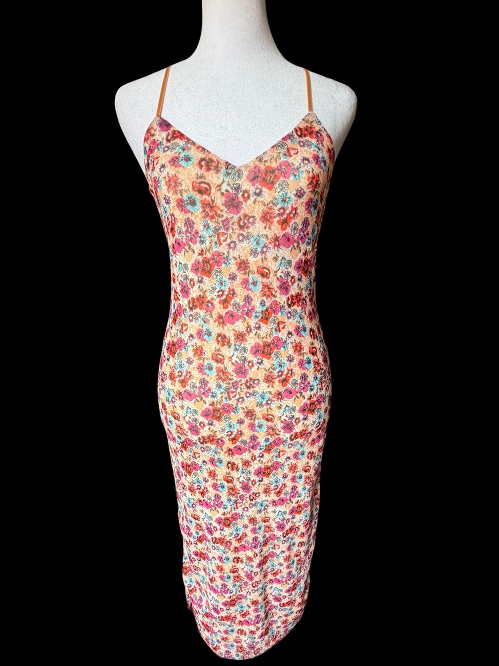 AFRM Hyacinth Ditsy Floral Slip Midi Bodycon Slip  Dress Multicolor Size S